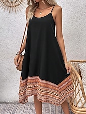 billige Boho-kjoler-Dame Midikjole Boho-kjole Uformell kjole Slipkjole Elegant Mote Moderne utendørs Feriereise Ut på byen Normal Grafisk Ermeløs Crew-hals Svart Rød Grønn Sommer Vår