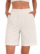 cheap Bermuda Shorts-Women's Bermuda shorts Waffle Chinos Shorts Vacation Fashion Streetwear Knee Length High Waist Plain Elastic Waistband Comfy Comfort Soft Stretchy Daily Outdoor Street Green Khaki Beige Gray Summer