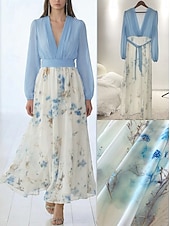 preiswerte Elegante Blumenkleider-Damen Langes Kleid Maxikleid Freizeitkleid Chiffonkleid Blumenkleid Elegant Mode Romantisch Outdoor Ferien Date Normale Passform Blume Langarm V Ausschnitt Blau Weiß Sommer Frühling