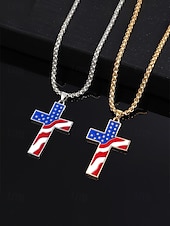 voordelige Accessoires-Damesketting en oorbellen met kruisje van legering, gouden en zilveren patriottische sieraden, oorbellen met hanger in de vorm van een Amerikaanse vlag, perfect voor de 250e verjaardag van de VS, Onafhankelijkheidsdag, casual kleding en vakantie.