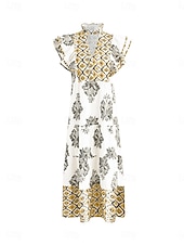 abordables Robes Boho-Femmes Robe Midi Robe bohème Robe Vintage Robe Décontractée Robe Fleurie Élégant Mode Moderne Extérieur Vacances Sortir Coupe régulière Fleuri Manche Courte Col en V Bleu Jaune Rouge Été Printemps