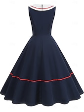 baratos Vestidos-Anos 50 Retro Vintage Até os Joelhos Vestidos Rockabilly Vestido Flare Sem Mangas Côr Sólida Fantasia Mulheres Carnaval Baile de Máscaras Baile de Formatura Festa de Noite Festa de Noivado Adulto