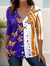  Ημέρα Αμερικανικής Ανεξαρτησίας Γυναικεία Μπλουζάκι Στάμπα Γραφική Πεταλούδα Βίντατζ Στυλάτο Κλασσικό Μακρυμάνικο Λαιμόκοψη V Κανονικά μπλουζάκια Καθημερινά Σαββατοκύριακο