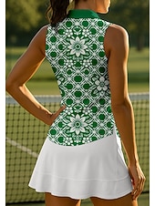 cheap Women's Shirt-Women's Geometric Floral Tops Sport Shirt Golf Polo Shirt Tennis Shirt Sleeveless Zipper Floral UPF50+ UV Resistant High Elasticity Moisture Wicking Breathable Volleyball Tennis Golf Turndown Polo