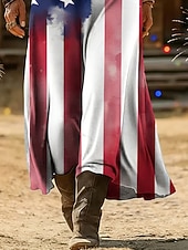  Uavhengighetsdag Dame Maxikjole Vintage kjole Uformell kjole Årgang Daglig utendørs Feriereise Normal Amerikansk flagg Langermet V-hals Rød Sommer Vår Høst