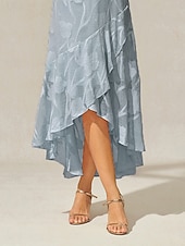  Dame Midikjole Rysjekjole Elegant Daglig Feriereise Bryllupsgjest Blonde Multi Layer Normal Blomstret Ermeløs U-hals Himmelgrå