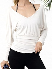  Damen T-Shirt Sport-T-Shirt Elastischer Bund Einfarbig Elegant Stilvoll Sexy Langarm V Ausschnitt Normale Oberteile Fitnessstudio Sport Wochenende Elfenbein Rote Violett Kaffee Frühling Herbst