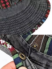 Χαμηλού Κόστους Αξεσουάρ διακοπών-Ανδρικό καπέλο bucket από μείγμα βαμβακιού σε μποέμ στιλ με έθνικ σχέδια, πολύχρωμο σχέδιο – ιδανικό για καθημερινή χρήση και ταξίδια διακοπών