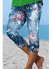  Pentru femei Pantaloni Capri Jambiere Vacanță Modă Hawaiană Lungime gambă Talie medie Floral Grafic Imprimare Imprimeu Confort Απαλό Respirabil Strech Casual Zilnic Vacanță Albastru piscină Var
