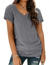 economico T-shirt semplice-Per donna Maglietta Semplice Moda Elegante Classico Manica Corta Scollo a V Top Regolari Quotidiano Uscire Weekend Bianco Rosa Vino Blu marino Albicocca Estate Primavera