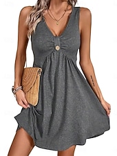 economico Vestito bianco-Per donna Mini Abito Abito a trapezio Abito Estivo Casual Quotidiano Vestibilità regolare Semplice Senza Maniche Scollo a V Blu Nero Verde Grigio Estate