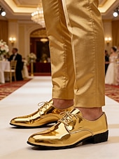 economico Scarpe Derby-scarpe eleganti da uomo in similpelle verniciata rosa metallizzato, scarpe stringate lucide per matrimoni, locali notturni ed eventi alla moda