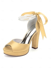 economico sposa-sandali con plateau color avorio bianco da donna - eleganti tacchi da sposa con cinturini di perle per matrimoni in chiesa