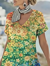  Mujer Vestido maxi Vestido bohemio Vestido informal Vestido de una línea Vestido Estampado Vintage Exterior Playa Vacaciones Holgado Floral Graphic Manga Corta Escote en Pico Morado Verano Primavera