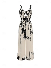 abordables mono de vacaciones-Mujer Normal Mono Activo Floral Sin Mangas Perneras anchas Escote Cuadrado Estampado Espalda al Aire Diario Vacaciones Ajuste regular Albaricoque Verano