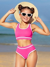 abordables Maillot de bain deux pièces-Maillot de bain Enfants Fille Extérieur Bloc de Couleur Vacances Maillots de bain 4 ans et + Été Bleu Noir Vert Véronèse