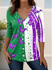  Ημέρα Αμερικανικής Ανεξαρτησίας Γυναικεία Μπλουζάκι Στάμπα Γραφική Πεταλούδα Βίντατζ Στυλάτο Κλασσικό Μακρυμάνικο Λαιμόκοψη V Κανονικά μπλουζάκια Καθημερινά Σαββατοκύριακο