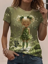 economico Maglietta Animali-Per donna Maglietta Stampato Grafico Animale Vintage Elegante Classico Manica Corta Girocollo Top Regolari Quotidiano Weekend Verde chiaro Verde Arcobaleno Estate Primavera