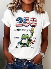  Jour de l'Indépendance Américaine Femmes T-shirt Imprimé Graphique Drapeau Élégant Classique Occasionnel Manche Courte Col ras du cou Hauts Réguliers Quotidien Bleu Noir Blanche Rouge Été Printemps