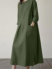 preiswerte Weißes Kleid-Damen Maxikleid Shiftkleid Lässig Täglich Lässiger Schnitt Einfach Dreiviertelarm Rundhalsausschnitt Schwarz Orange Grün Beige Sommer Frühling Herbst