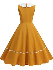 baratos Vestidos-Anos 50 Retro Vintage Até os Joelhos Vestidos Rockabilly Vestido Flare Sem Mangas Côr Sólida Fantasia Mulheres Carnaval Baile de Máscaras Baile de Formatura Festa de Noite Festa de Noivado Adulto