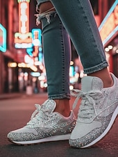cheap Women's Sneakers-Women's Silver Glitter Sneakers with Rhinestone Embellishments, Lace-Up Low-Top Mesh Fashion Sneakers, Flat Sole Shoes for Fashion-Forward Women, Party, Casual Streetwear &amp; Evening Events