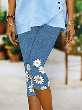 abordables -Mujer Pantalones Capri Chinos Polainas Vacaciones Vintage Ropa de calle Medio corto Alta cintura Floral Graphic Estampado Comodidad Suave Cómodo Elástico Diario Exterior Vacaciones Azul Piscina Negro