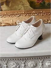 cheap Victorian &amp; Edwardian-Women's Victorian Style Lace-Up Oxford Pumps - Elegant Edwardian Retro Heeled Booties with Scalloped Brogue Detail and Spool Heel for Vintage Weddings, Period Costumes &amp; Classic Tea Parties