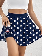 cheap Independence Day Bottoms-Women's Vacation Skirt Tennis Skirt Elegant Fashion Hawaiian Beach Wear Mini High Waist Skirts Graphic Galaxy Star Print Print Stretchy Daily Beach Blue Amethyst Green Summer