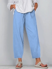 economico Fondi-Per donna Pantaloni in cotone e lino Pantaloni Pantaloni casual Pantaloni Estivi Vacanza Moda Streetwear Lunghezza intera Vita Alta Semplice Tasca Elastico in vita Confortevole Inelastico Quotidiano