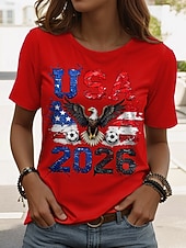  Tricou femei fotbal mondial 2026 imprimat grafic elegant clasic casual mânecă scurtă gât echipată regular topuri zilnice albastru negru alb roșu vară primăvară
