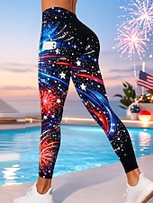 cheap Yoga Leggings &amp; Tights-Independence Day American National Day American Independence Day Women's Casual leggings Gym Leggings Leggings Pockets Stamp Duty Patchwork Pilates Gym Fitness Pants Leggings Star Red / black Dark