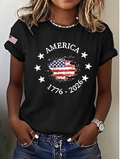halpa Itsenäisyyspäivä Huippu-Amerikan itsenäisyyspäivä Naisten T-paita Painettu Kuvitettu Lippu Kirjain Vintage Tyylikäs Klassinen Lyhythihainen Tiukka pyöreä kaula-aukko Tavalliset topit Päivittäin Sininen Musta Valkoinen