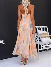 Χαμηλού Κόστους Κομψά φλοράλ φορέματα-Γυναικεία Μακρύ φόρεμα Φόρεμα για τον ήλιο Φορέματα σιφόν Floral φόρεμα Φόρεμα με λαιμόκοψη Κομψό Μοντέρνα ΕΞΩΤΕΡΙΚΟΥ ΧΩΡΟΥ Παραλία Διακοπές Κανονικό Φλοράλ Αμάνικο Λαιμός Πορτοκαλί Καλοκαίρι Άνοιξη