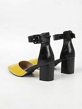 お買い得  ブロックヒールパンプス-レディースのシックなイエローとブラックのカラーブロックパンプス - 快適なポインテッドトゥのブロックヒール、アンクルストラップ付きで、毎日のオフィスやビジネスカジュアルに最適 &amp;モダンなストリートスタイル