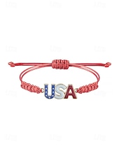 cheap Accessories-Unisex Alloy &amp; Polyester Adjustable USA Flag Bracelet, Multi-Color Patriotic Charm Rope Bracelet for America 250th Anniversary, Independence Day, Casual Wear, Travel and Vacation Styling