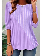  Dámské tričko s dlouhým rukávem kulatý výstřih dlouhý rukáv tunika grafika geometrie pruhované elegantní vintage kulatý výstřih běžné topy každodenní výjezd víkendový potisk růžová modrá předpodzim