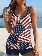 tanie kostiumy kąpielowe na Dzień Niepodległości-Amerykański strój kąpielowy tankini dla kobiet na Dzień Niepodległości, 2-częściowy strój kąpielowy z odkrytymi plecami, wakacyjny strój plażowy, graficzny dekolt w kształcie litery U, bezrękawniki