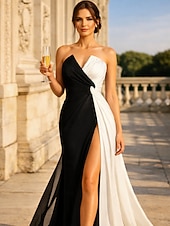 Недорогие Платья в обтяжку для вечера-Платье-карандаш  колонна с подолом в виде шлейфа выпускные платья вечернее платье вечернее платье цвета блока белое без рукавов без бретелек платье для гостей на свадьбе с разрезом