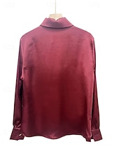 baratos Blusas Simples-Women's Shirt Button Down Shirt Casual Shirt Buttons Plain Stylish Classic Modern Long Sleeve Shirt Collar Regular Tops Daily Holiday Going out Wine Fuchsia Light Blue Summer Spring