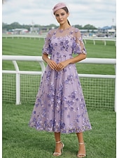 abordables Longueur du plancher-Ligne A Robe Longueur cheville Longueur thé Robe Maxi Robe de Soirée Robe de Cocktail Robe de Mère de Mariée  Manche Courte Demi Manches Col ras du cou Col Illusion Élégant ancien Luxueux Formel robe