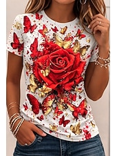 voordelige Dieren thee-Dames T-shirt Afdrukken Grafisch dier Vlinder Vintage Stijlvol Klassiek Korte mouw Strakke ronde hals Ronde hals Normale tops Dagelijks Weekend Blozend Roze Rood Regenboog Zomer Lente