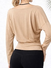  Damen T-Shirt Sport-T-Shirt Elastischer Bund Einfarbig Elegant Stilvoll Sexy Langarm V Ausschnitt Normale Oberteile Fitnessstudio Sport Wochenende Elfenbein Rote Violett Kaffee Frühling Herbst