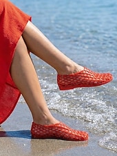 economico Donne-sandali da donna in gelatina rossa - scarpe da acqua traspiranti in rete traforata con comoda suola piatta per vacanze al mare &amp;viaggio sulle isole tropicali
