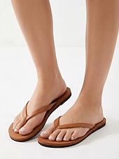 cheap Women-Women's Brown Flip Flop Sandals - Comfortable Faux Leather Thong Flats for Beach Vacations, Summer Travel &amp; Casual Outdoor Holidays