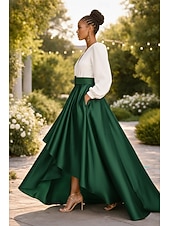 economico Abiti da Sera a Linea A-Linea ad A Asimmetrico Abiti da Cocktail Abito da Sera Da principessa Abito formale Elegante Monocolore Alto Basso Manica 3/4 Scollo a V Formale Ospite di nozze Raso con Arricciato