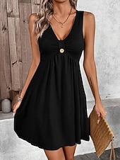 economico Vestito bianco-Per donna Mini Abito Abito a trapezio Abito Estivo Casual Quotidiano Vestibilità regolare Semplice Senza Maniche Scollo a V Blu Nero Verde Grigio Estate