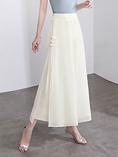 economico gamba larga e vita alta-Per donna Gamba larga Chinos Elegante Moda Streetwear Lunghezza al polpaccio Vita Alta Semplice Comodo Comodità Morbido Micro-elastico All'aperto Vacanza Streetwear Verde mela Vinaccia blu navy Nero