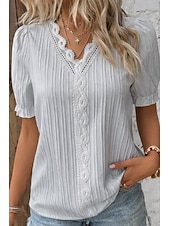 economico T-shirt semplice-Per donna Maglietta Pizzo Patchwork Semplice Moda Elegante Classico Manica Corta Scollo a V Top Regolari Quotidiano Uscire Weekend Nero Bianco Giallo Azzurro cielo Viola Estate Primavera