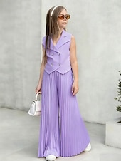 economico Completi per bambine-2 Pezzi Bambini Ragazze Tinta unica Arricciato Camicia &amp; Pantaloni Impostato Senza Maniche Moda Casuale Dai 4 anni in su Estate Rosa scuro Bianco Rosa